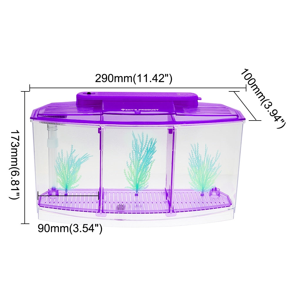 LED Acrylic Aquarium Breeding Isolation Box with Three Divisions for Small Fish Mini Breeding Tank for Baby Fish and Tiny Aquarium Species