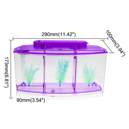 LED Acrylic Aquarium Breeding Isolation Box with Three Divisions for Small Fish Mini Breeding Tank for Baby Fish and Tiny Aquarium Species