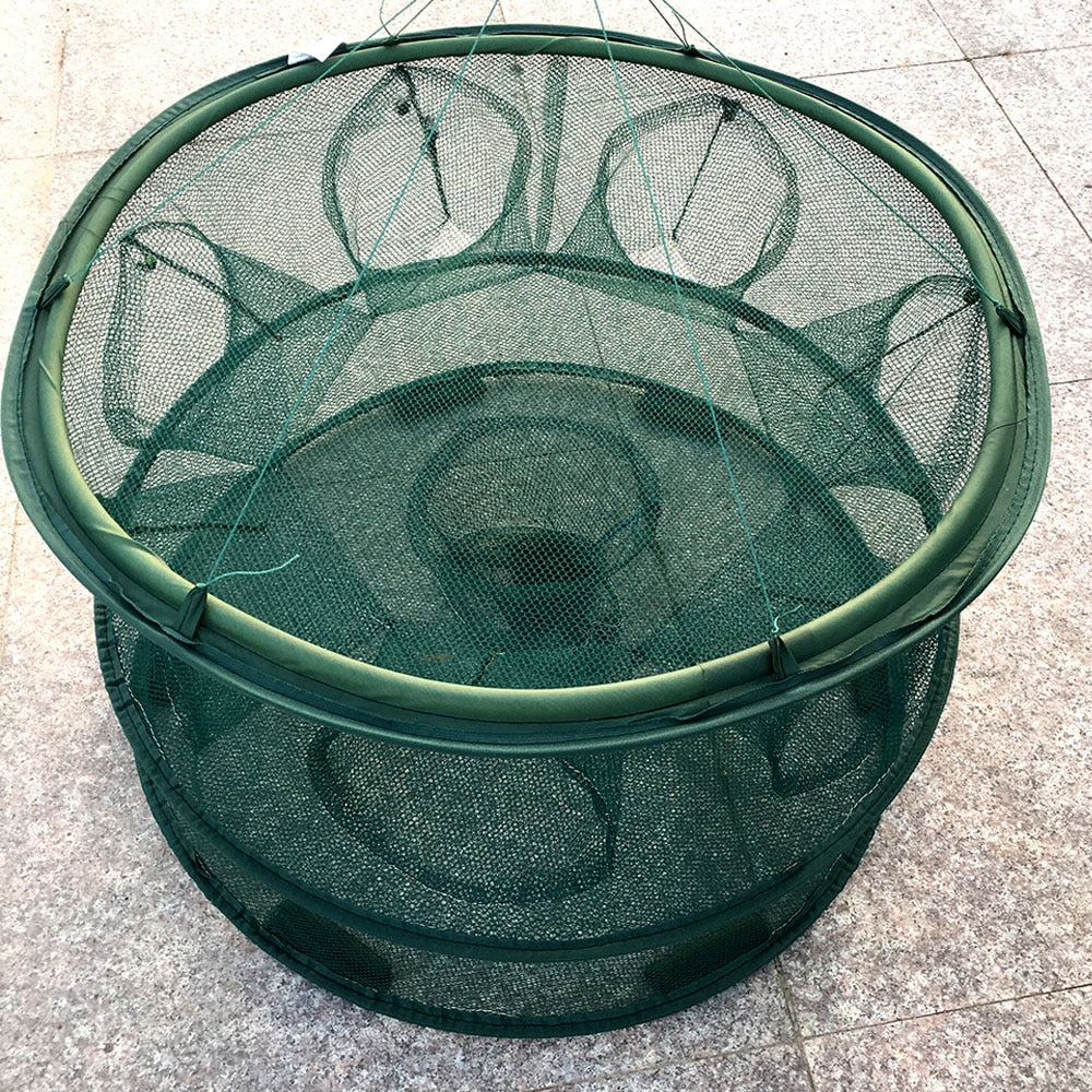 7 Mesh Holes Automatic Folding Round Fishing Trap Net for Catching Crabs, Shrimp, Minnows, and Other Small Fish