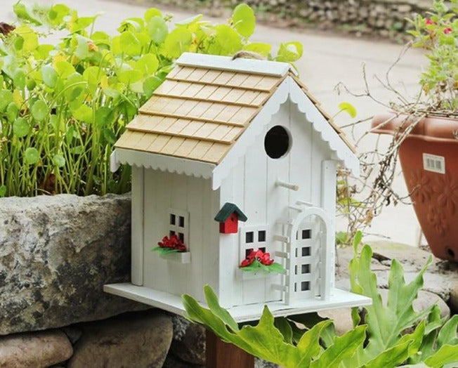 Wooden Birdhouse  Hanging Pole-Mounted Shelter for Birds