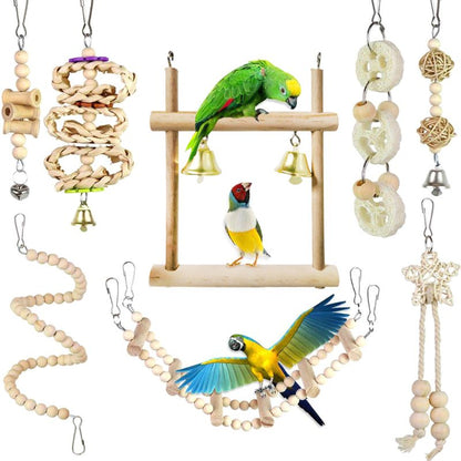 8-Piece Bird Toy Set  Swings, Hammocks, Climbing, and Chewing Toys for Parrots, Cockatiels, and Small Birds