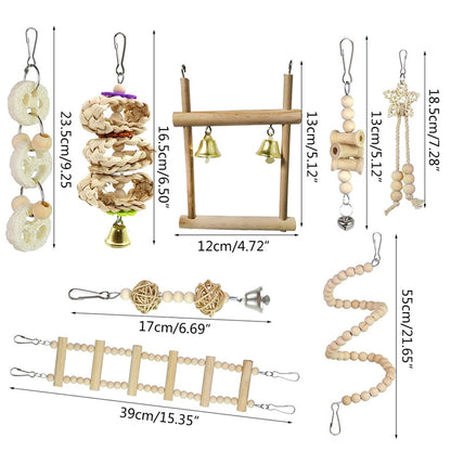 8-Piece Bird Toy Set  Swings, Hammocks, Climbing, and Chewing Toys for Parrots, Cockatiels, and Small Birds