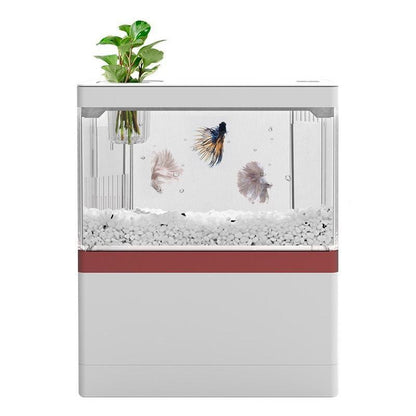 Desktop USB Mini Aquarium with LED Lamp Light, Phone Holder, and Betta Fish-Friendly Cylinder Design for a Creative Workspace