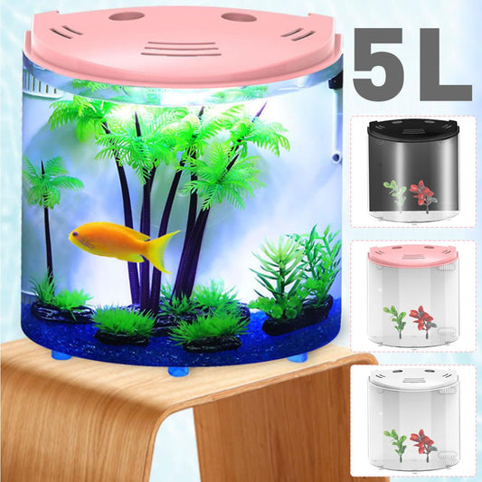 5L Self Cleaning Aquarium Set with Built-In Filter Fish Tank for Desktop