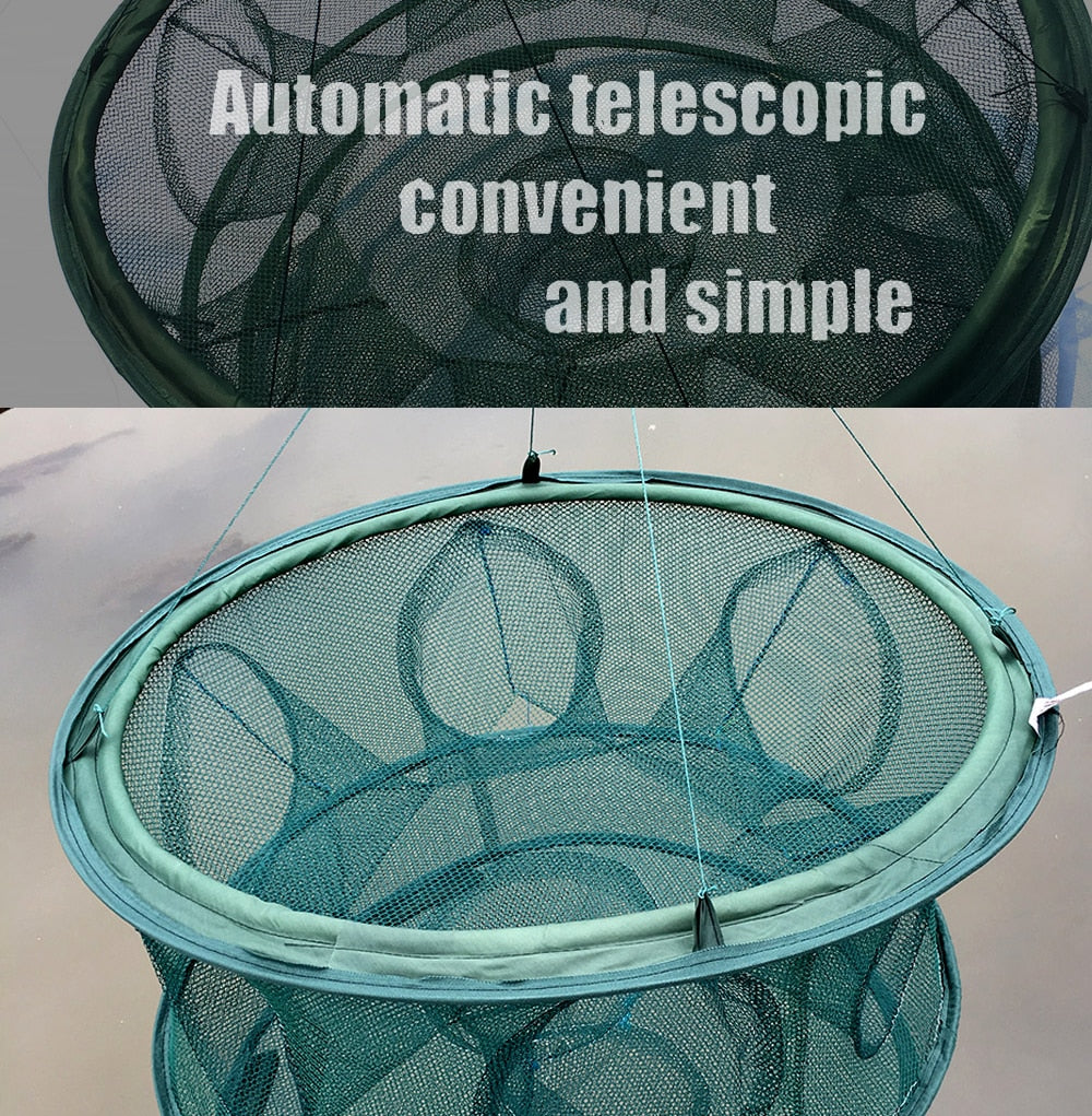 7 Mesh Holes Automatic Folding Round Fishing Trap Net for Catching Crabs, Shrimp, Minnows, and Other Small Fish