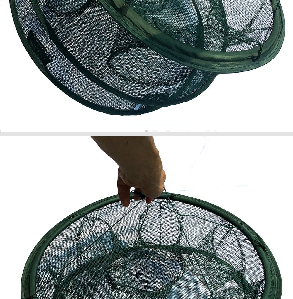 Collapsible Fshing Net Cage Steel Round Portable Fish Shrimp Basket Robust  Fishing Trap Crab Fishing Drop Net Cage with Floating Bowl Metal Fish