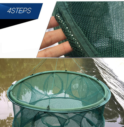 7 Mesh Holes Automatic Folding Round Fishing Trap Net for Catching Crabs, Shrimp, Minnows, and Other Small Fish