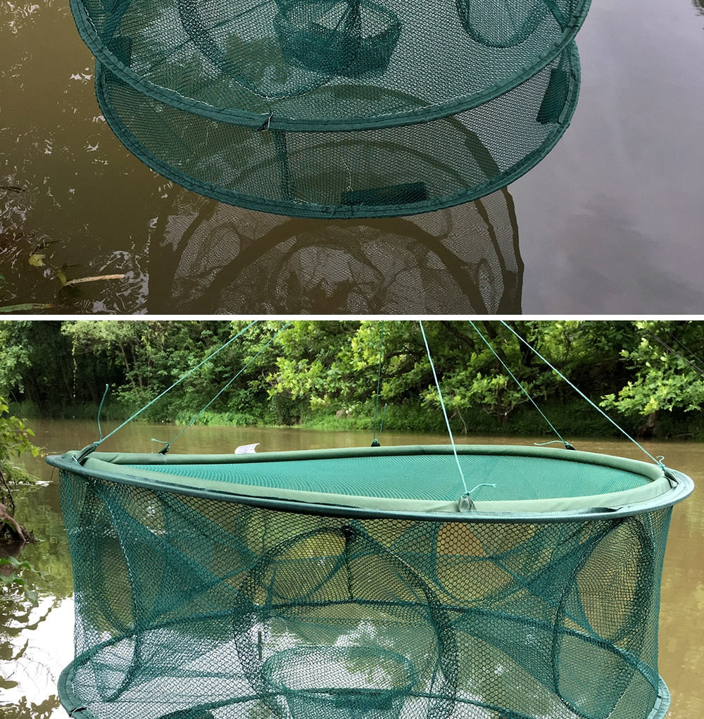 7 Mesh Holes Automatic Folding Round Fishing Trap Net for Catching Crabs, Shrimp, Minnows, and Other Small Fish