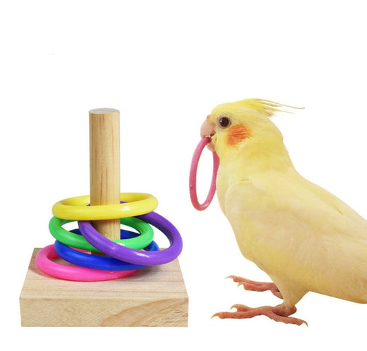 Colorful Wooden Rings Bird Toy  Interactive Training and Play for Parrots, Cockatiels, and Small Birds