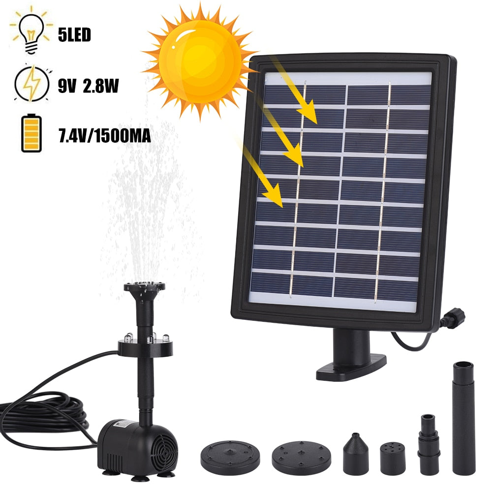 Solar Fountain Pump Set with LED Lights for Pond, Pool & Garden