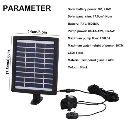 Solar Fountain Pump Set with LED Lights for Pond, Pool & Garden