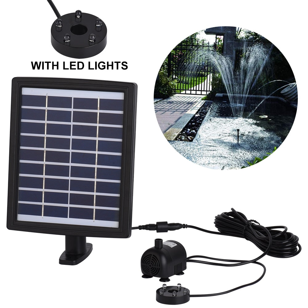 Solar Fountain Pump Set with LED Lights for Pond, Pool & Garden