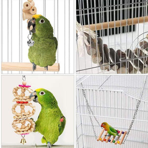 8 pcs Parrot Cockatiel Pet Bird Hanging Climbing Biting Hammock Ball Bell Full Toy Set