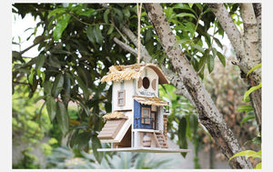 Hanging Modern Wooden Villa Birdhouse Nest Cave Cage Box