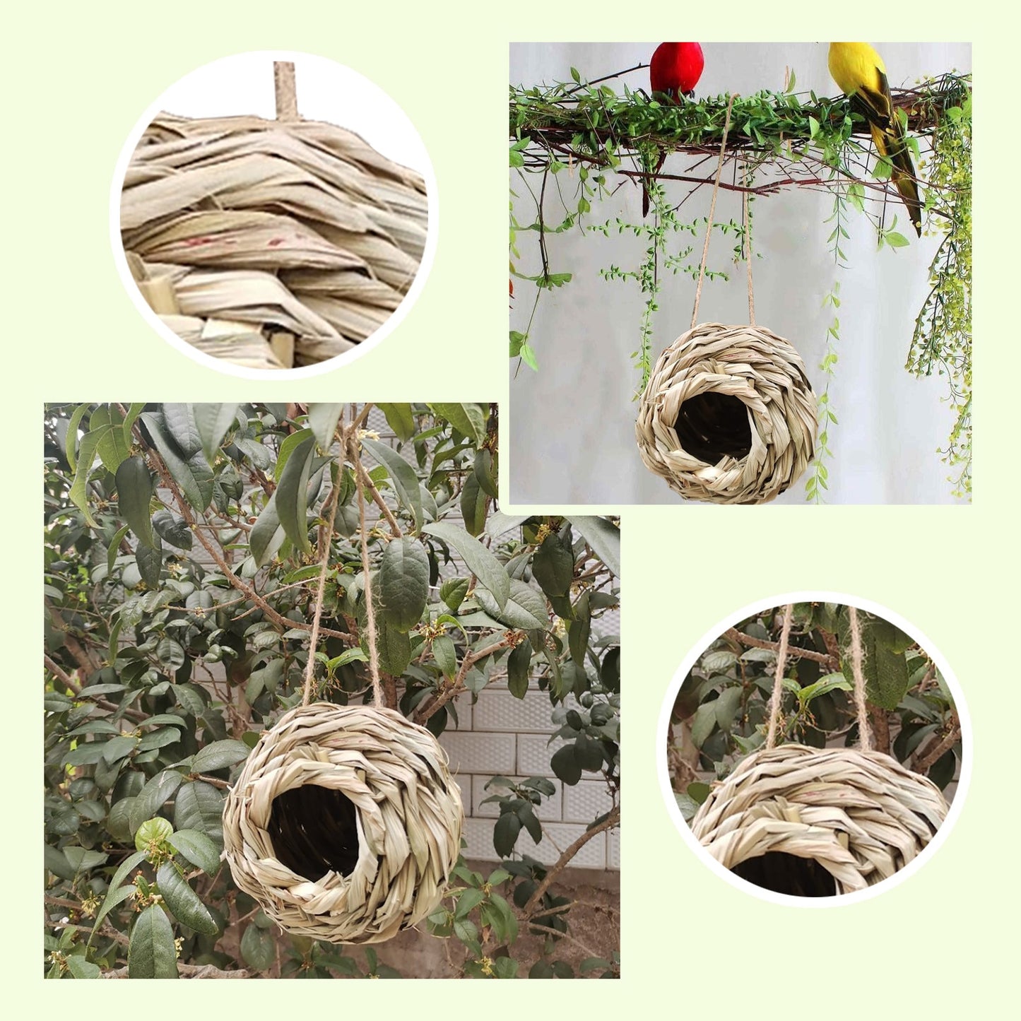 Bird Nest Natural Grass Straw House Cage  Eco-Friendly Hanging Birdhouse