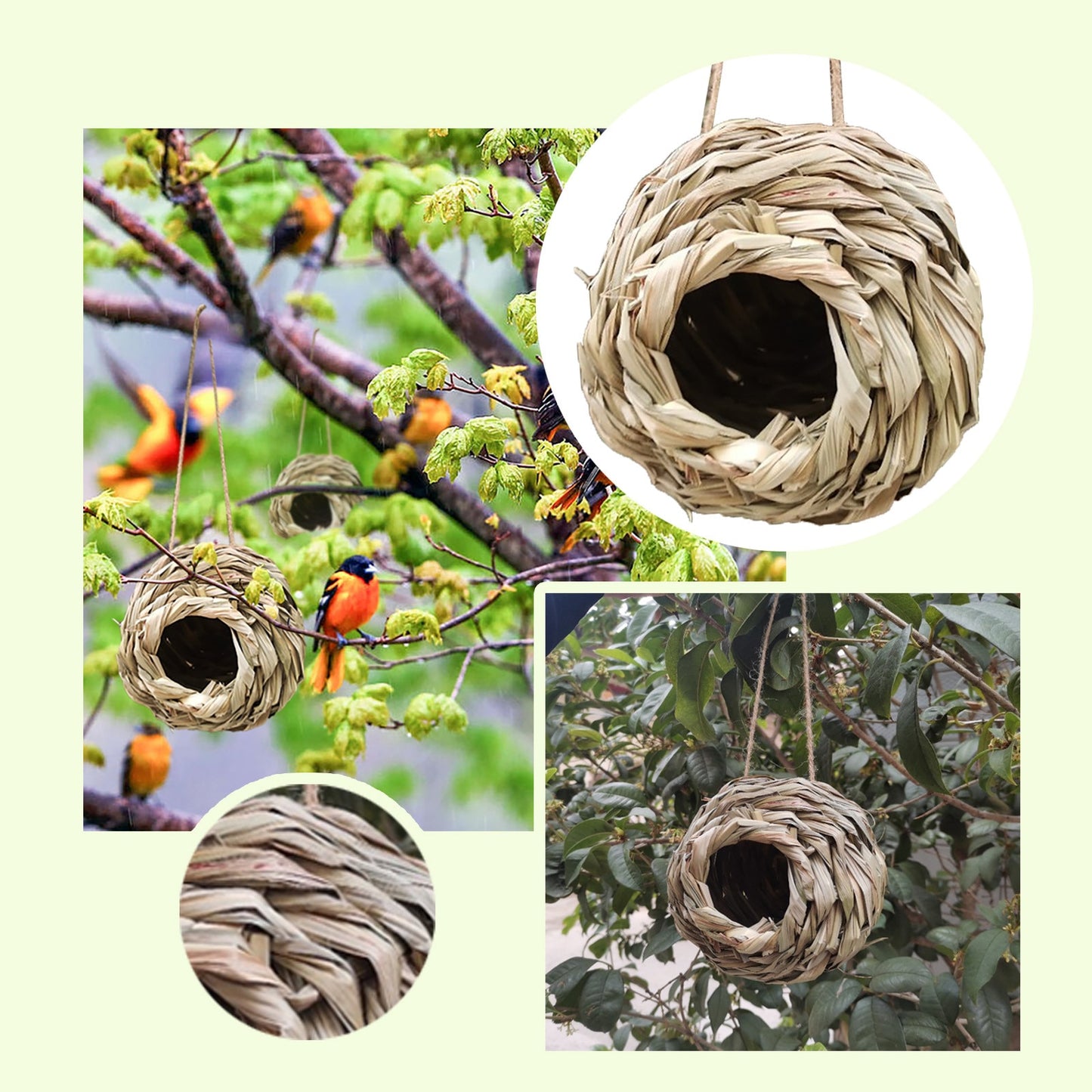 Bird Nest Natural Grass Straw House Cage  Eco-Friendly Hanging Birdhouse