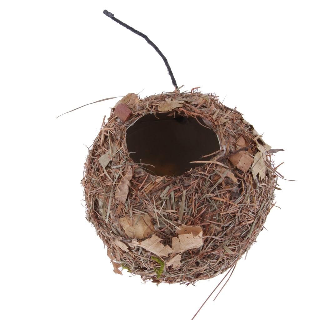 Birdhouse Nest Natural Grass Straw Hanging Cave Cage