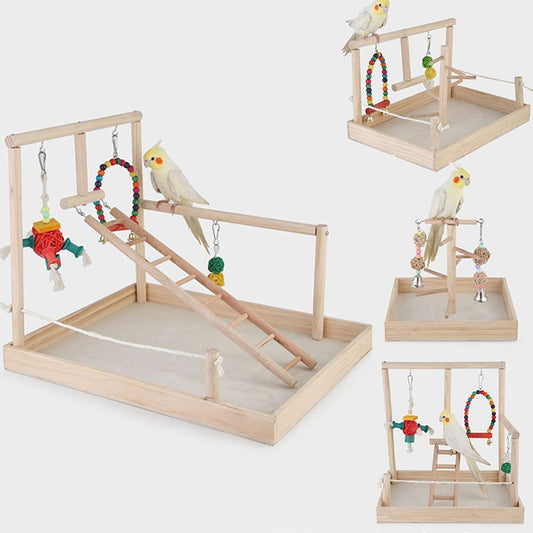 Wooden Bird Perch Playground  Fun Exercise Toy for Parrots, Cockatiels, and Small Birds