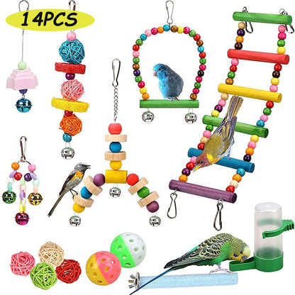 14-Piece Bird Toy Set  Ultimate Hanging, Climbing, and Biting Toys for Parrots, Cockatiels, and Small Birds