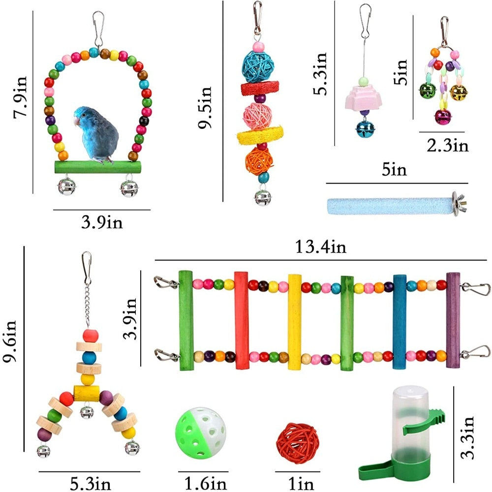 14-Piece Bird Toy Set  Ultimate Hanging, Climbing, and Biting Toys for Parrots, Cockatiels, and Small Birds