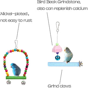 14 pcs Parrot Cockatiel Pet Bird Hanging Climbing Biting Hammock Ball Bell Full Toy Set