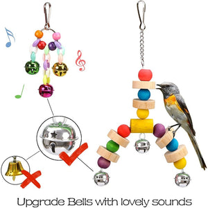 14 pcs Parrot Cockatiel Pet Bird Hanging Climbing Biting Hammock Ball Bell Full Toy Set