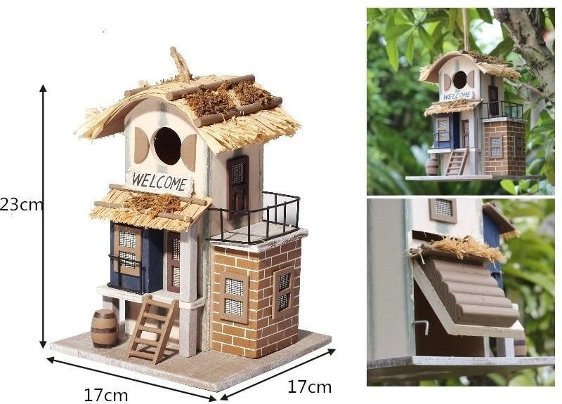 Hanging Modern Wooden Villa Birdhouse