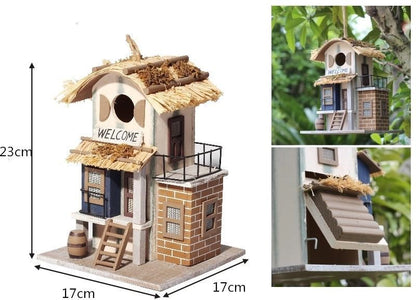 Hanging Modern Wooden Villa Birdhouse