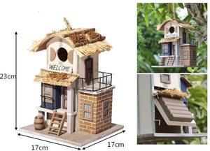 Hanging Modern Wooden Villa Birdhouse Nest Cave Cage Box